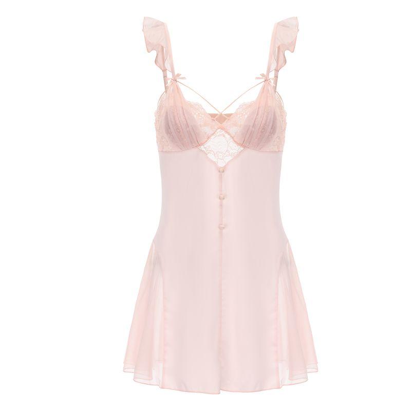 Good Morning with You: Sexy Pajamas Women's Sweet Mesh Ice Silk Strap Night Dress Outerwear Gown Homewear Suit Pure Desire Style