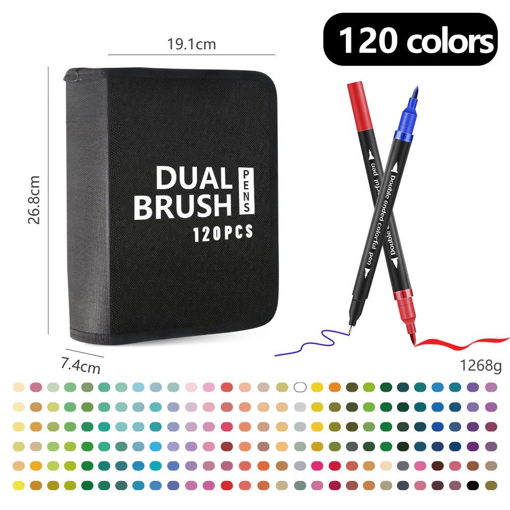 120-Color Double-Ended Watercolor Marker Pen Set for Painting, Doodling, and Outlining with Children's Paint Brushes
