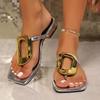 Brand Designer2025women's Summer New Simple Solid Color Fashion Square Toe Flip Flops Outdoor Comfortable Shopping Party Sandals