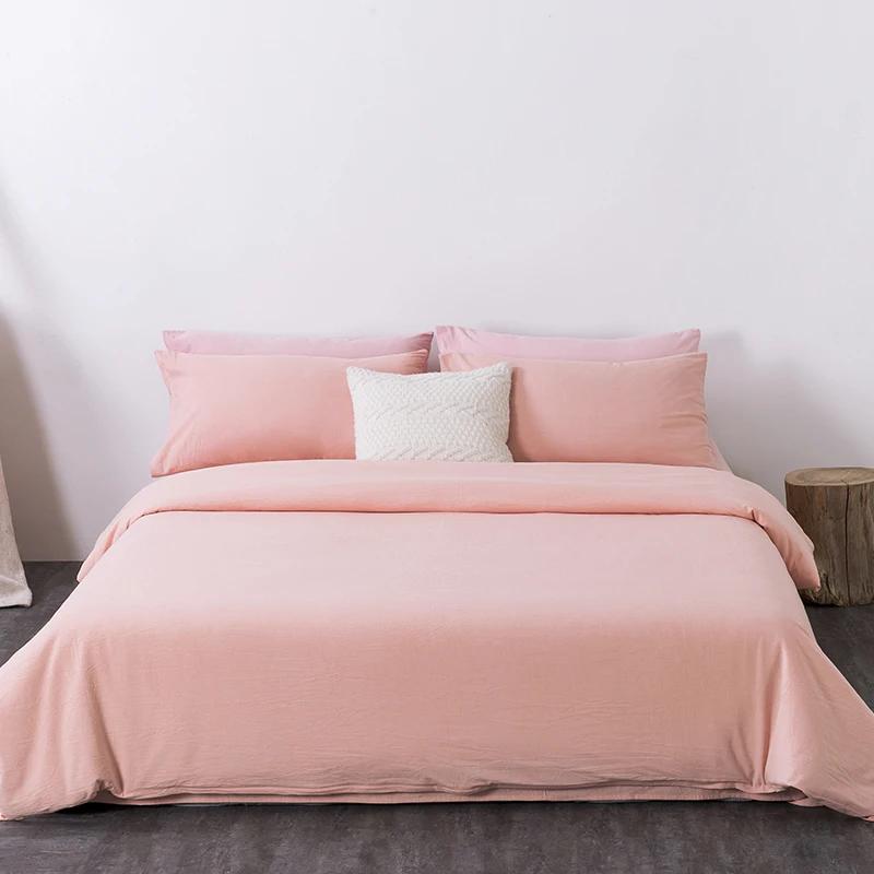 New minimalist color woven washed cotton four piece set, pure cotton bedding, thickened - solid color series