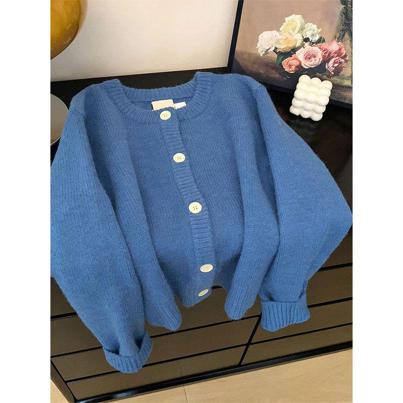 Korean Inspired Blue Knit Sweater for Women - Autumn/Winter 2025 Collection S (80-100 lbs)