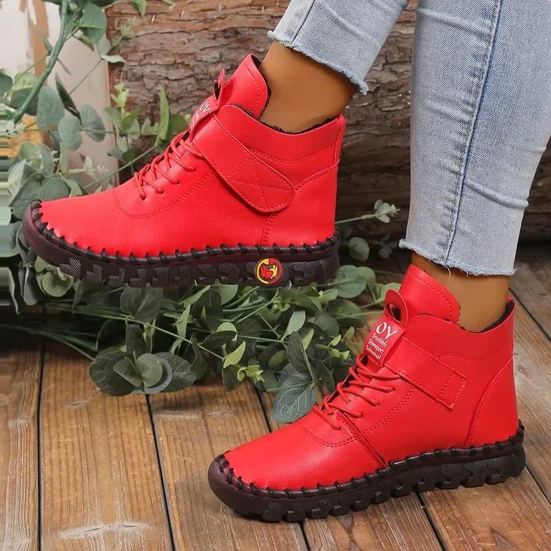 Winter Ankle Boots Hand Sewing Thread Mom Cotton Shoes for Women 2025 New Waterproof Short Snow Boot Botas Mujer