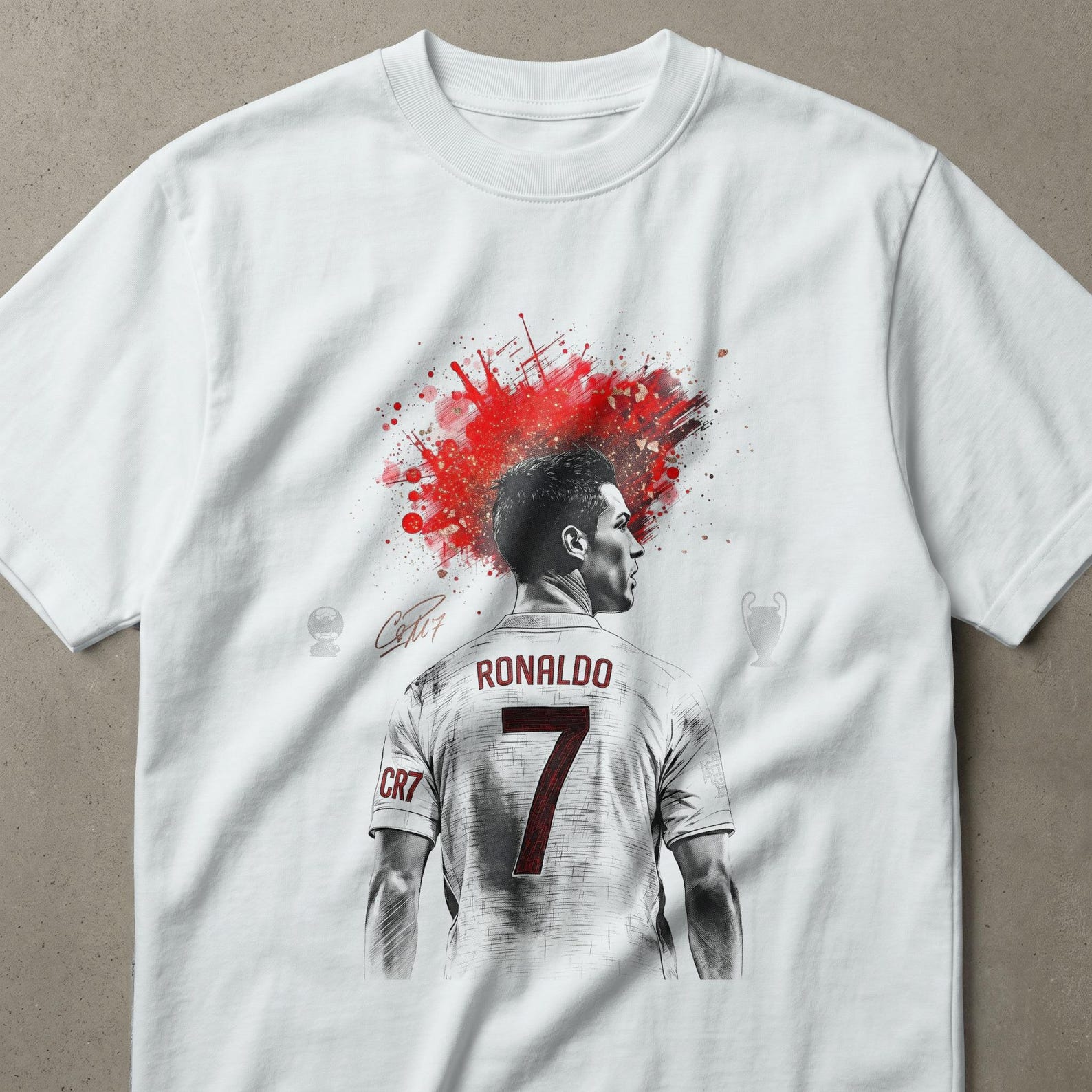 Ronaldo 7 T-Shirt CR7 Soccer Fan Art Player Tee Dynamic Football Legend Splash PrinT-Shirt for Sports Enthusiasts 2XL