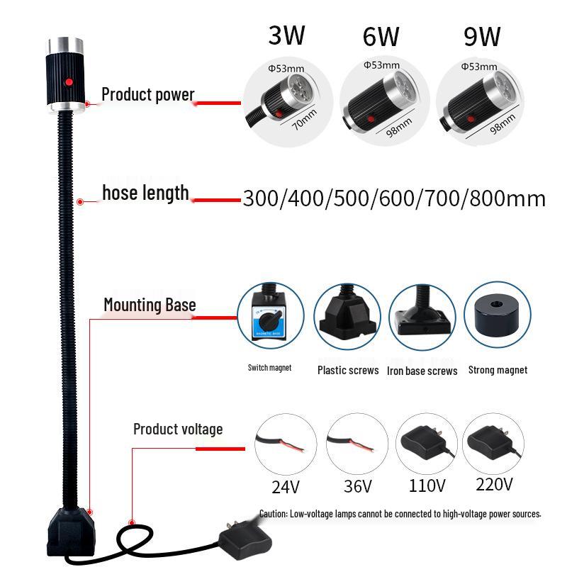 9W 24V LED Gooseneck CNC Lathe Milling Machine Lamp with Magnetic Base