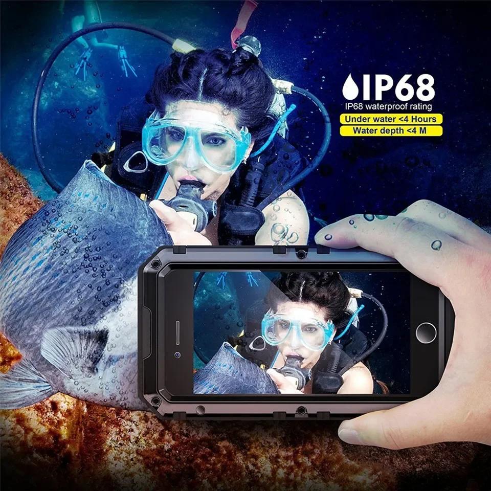 IP68 Waterproof Metal Phone Case Heavy Duty Rugged Doom Armor Protect Cover For iPhone 16 15 14 13 12 11 Pro Max XS XR 8 7 Plus