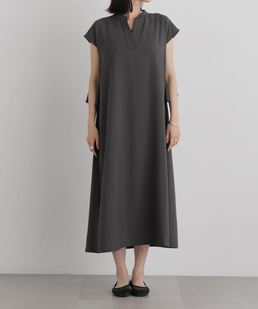 Linen Touch Back Flare Skipper Dress Charcoal F [Nano Universe] 673-6219304 Women's