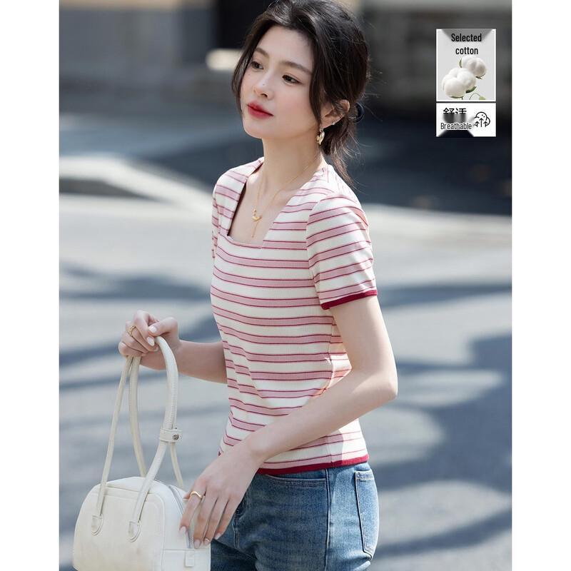 Women s Striped Square Neck Slim Fit T-shirt M