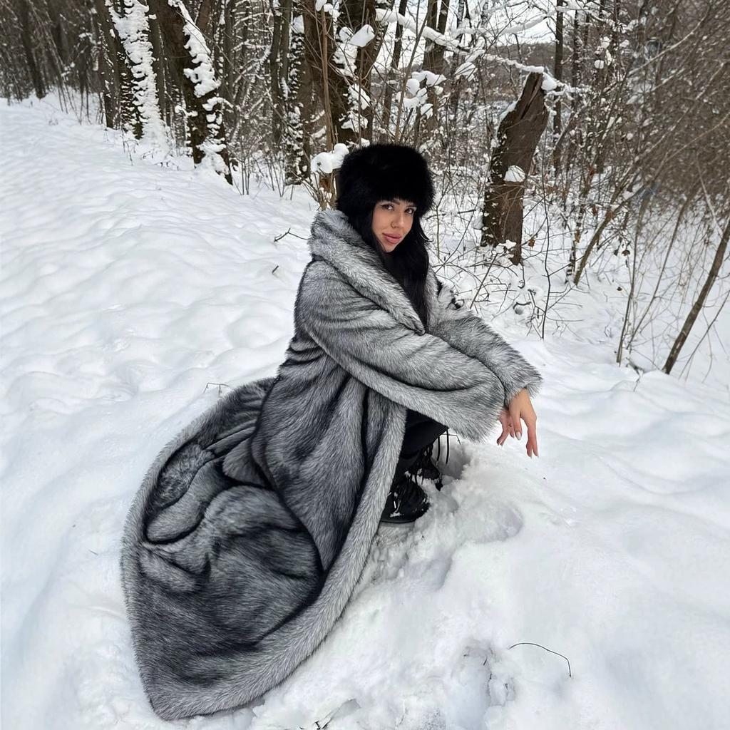 Russia popular extended fox fur imitation fur coat women's environmentally friendly artificial fur coat