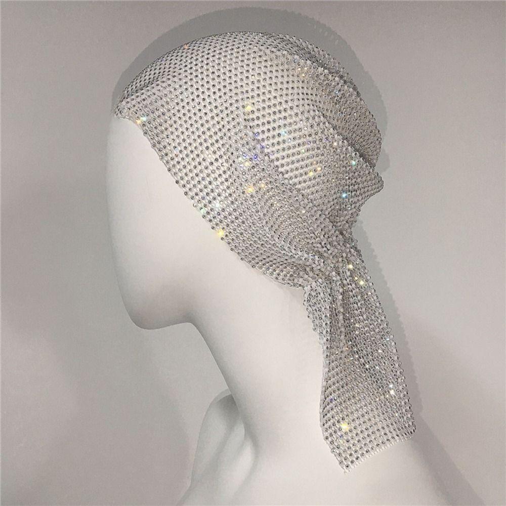 Crystal Rhinestone Bandana Turban Fishnet Headscarf Elegant Aurora Borealis Hair Band  Unisex