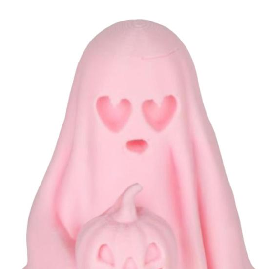 Halloween Ghost Figurine Cute Pink Ghost Holding Moon Statue Resin Ghost Sculpture Tabletop Ornament for Indoor Home Decor