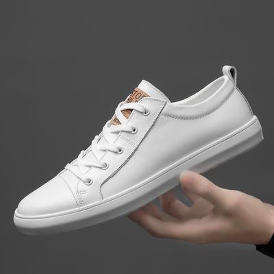 Moda Sapatos Casuais de Couro Genuíno Masculino Versátil Tênis Branco Masculino Sapatos de Caminhada ao Ar Livre Leves Sapatos de Skate de Cadarço Mocassins Masculinos