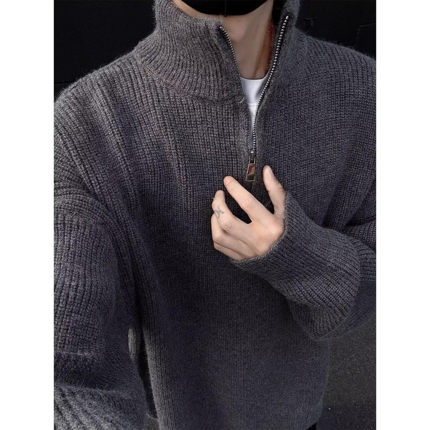 Men s Trendy Korean Style Half-Zip High-Neck Sweater - Soft, Cozy, Clean-Fit Pullover for Autumn/Winter 2XL