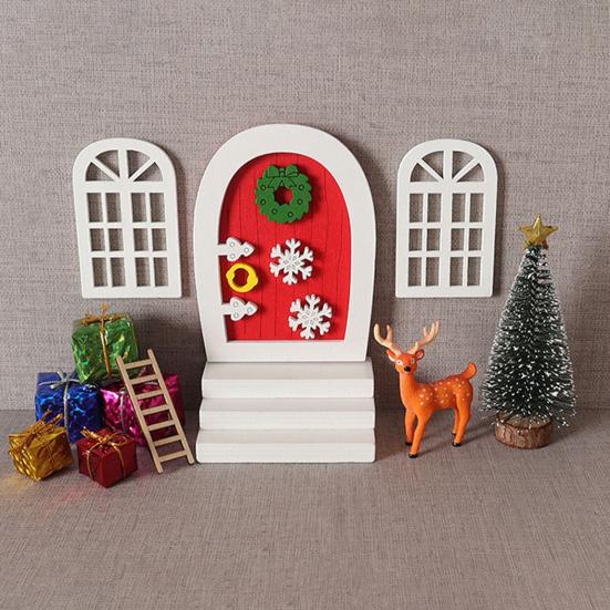 Miniature Christmas Scene Model Handmade Mini Wood Elf Door Festive Holiday Atmosphere Model Dollhouse
