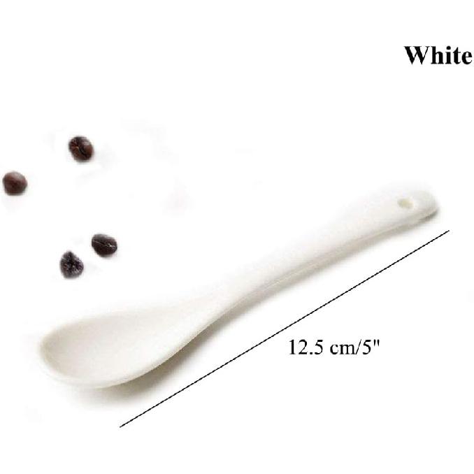 AKOAK 5 Inches White Ceramic Spoon for Coffee,Tea,Yogurt,Ice-cream,Appetizers and Desserts