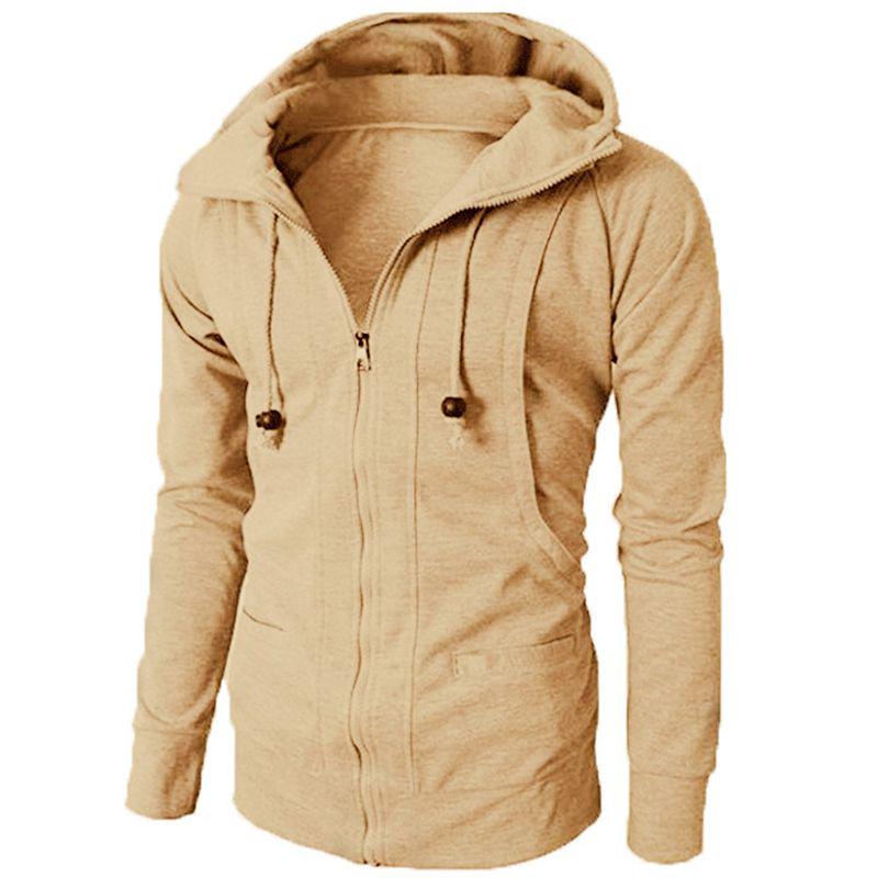 Stylish Men's Hooded Coat With Drawstring And Zipper Up Slim Fit Hoodie Jacket Overcoat