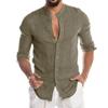 Men's Patchwork Button Linen Shirt | Open-Front Stand Collar Long-Sleeve Casual Top