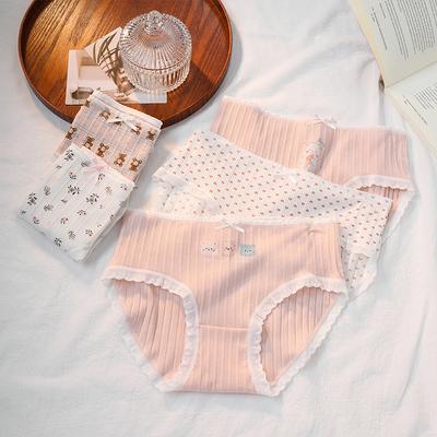 Ladies Spring and Autumn Cute Cartoon Bear Pure Cotton Bottom Crotch Waist Breathable Underwear