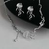 New Floating Jellyfish Matte Crystal Earring Necklace Set Fashion Accessories Female Acaleph Stud Earrings Jewelry