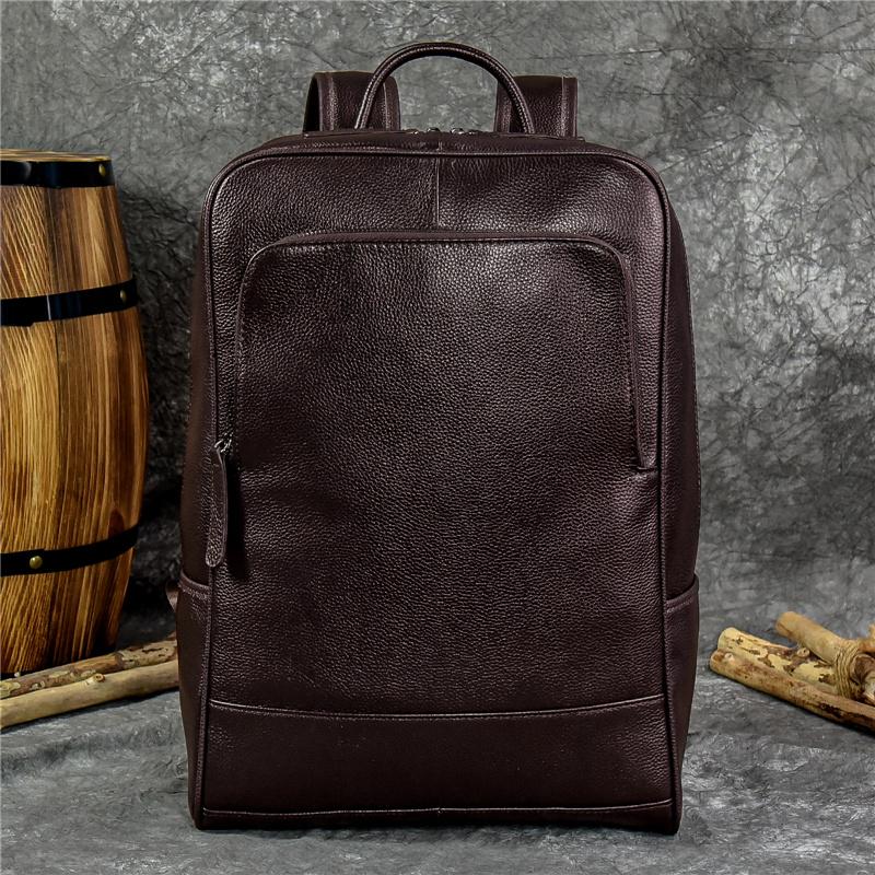 Newsbirds Genuine Leather School Bag Black Brown Men's Business Backpack Cowhide Daypack Casual Schoolbag For Men Boys Student