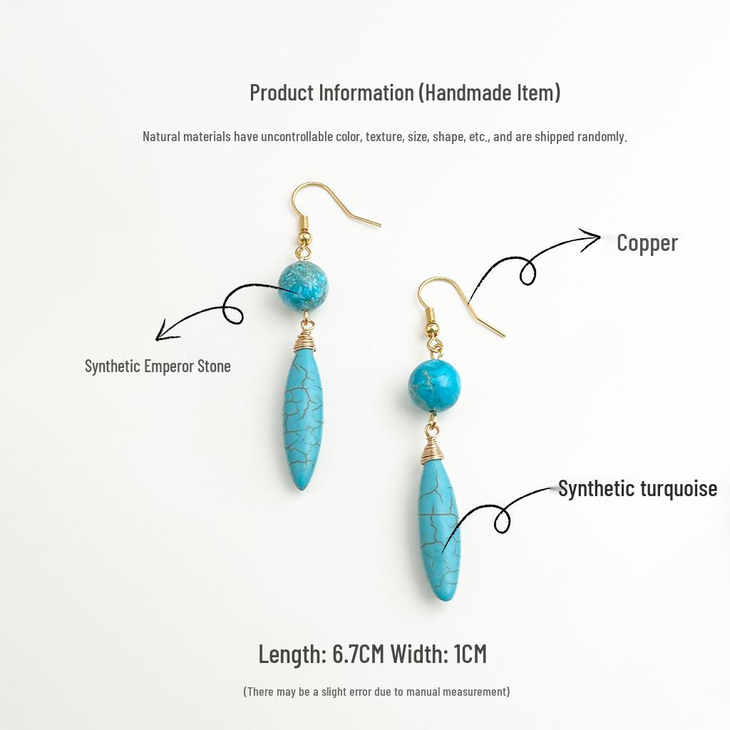 Chinese Synthetic Turquoise Teardrop Tassel Earrings - Retro Ethnic Style