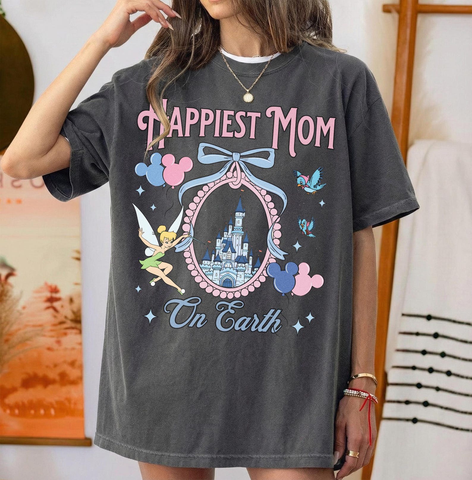 Happiest Mom On Earth Castle Shirt, Retro Magic Kingdom Coquette Bow Tee S