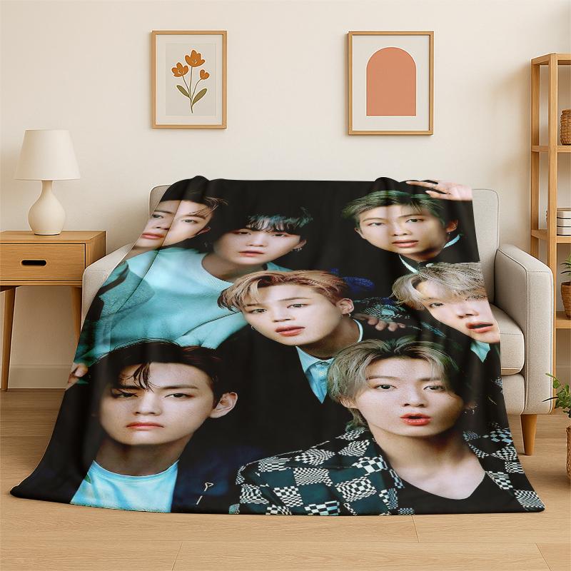 Kpop BBTS Fashion Group Stern Flanelldecke Weiche Warme Überwurfdecke für Schlafzimmer Wohnzimmer Bett Reise Camping Picknick Geschenk