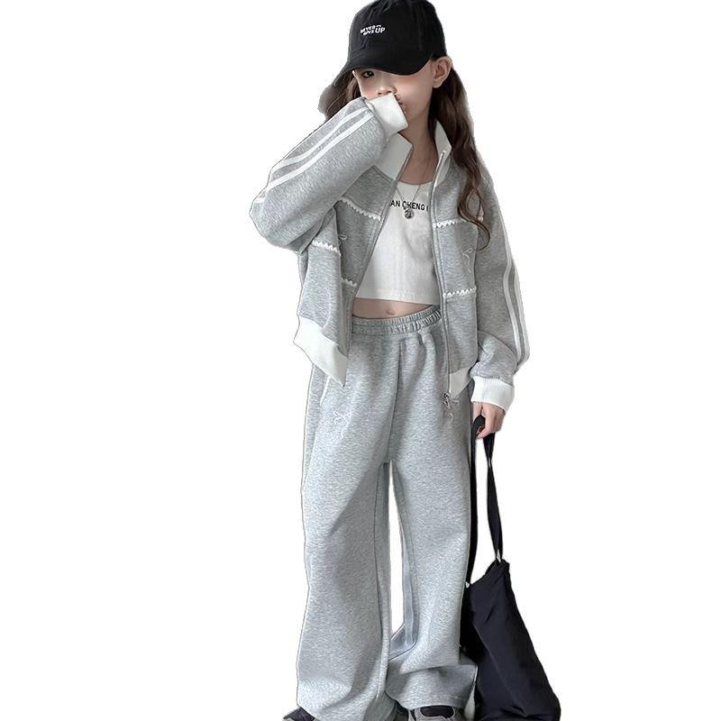 Cardigan da ragazza stile coreano primavera 2025 e pantaloni a gamba larga set casual due pezzi