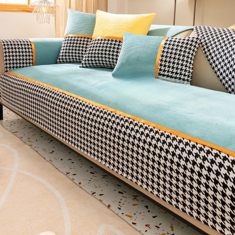 Houndstooth Sofa Cushion Four Seasons Universal Simple Modern Non-Slip Winter Cushion Light Luxury Leather Sofa Cover Towel