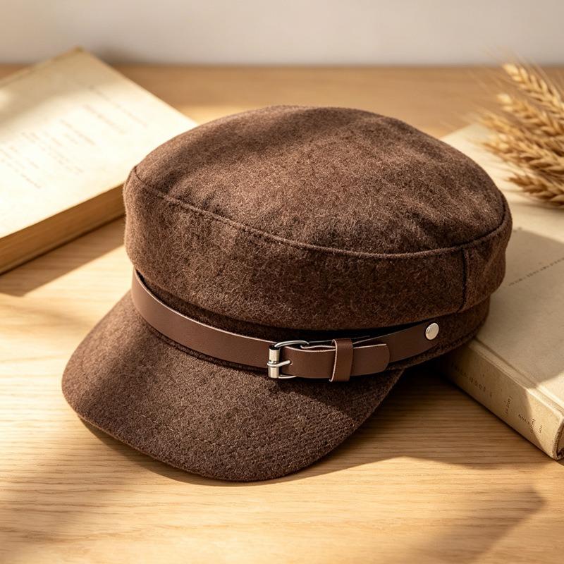 Vintage Style Navy Cap Women Warm Hat For Autumn Winter Slimming Face