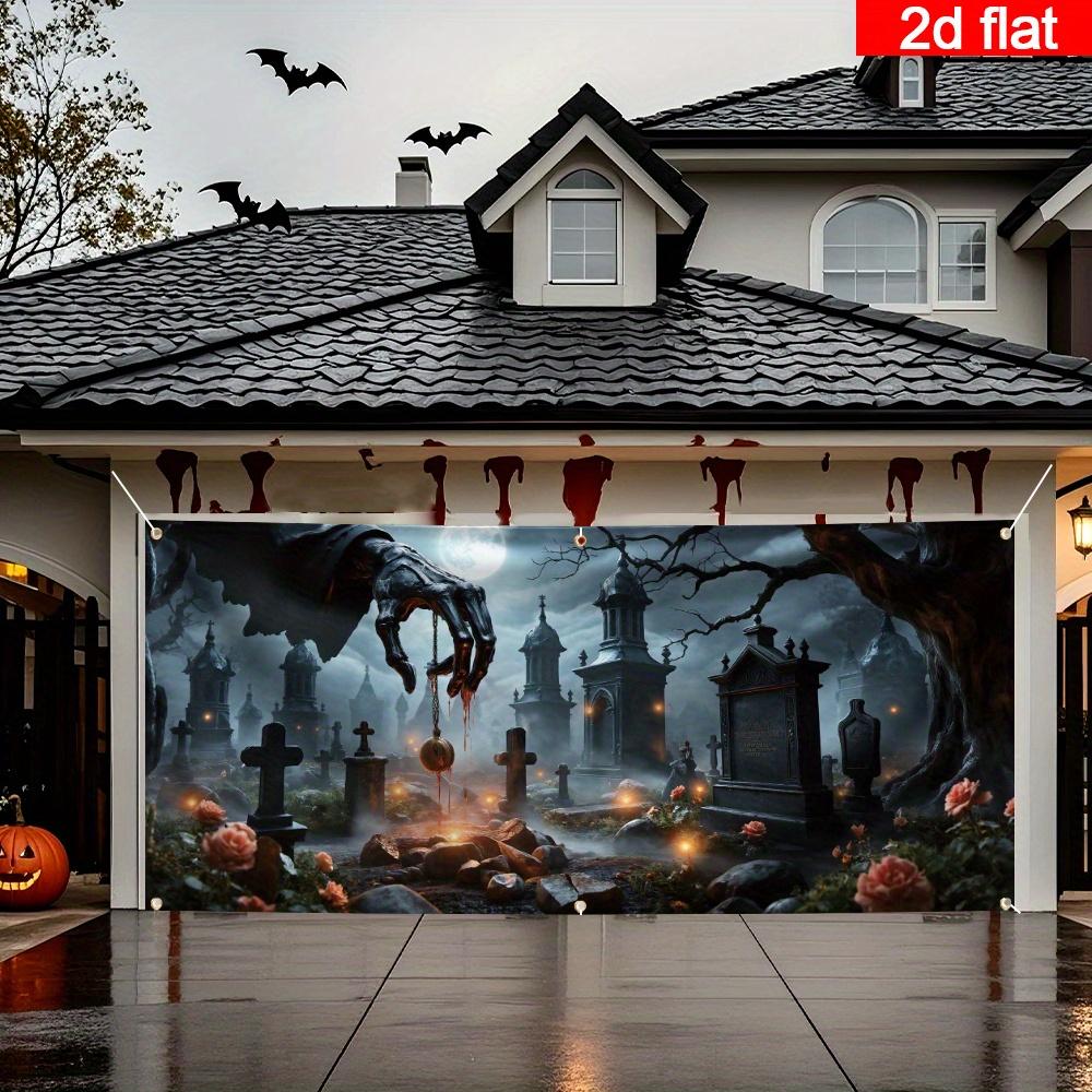 2D flat banner 1 Halloween garage door covering banner gothic-style cemetery decoration.PMJ