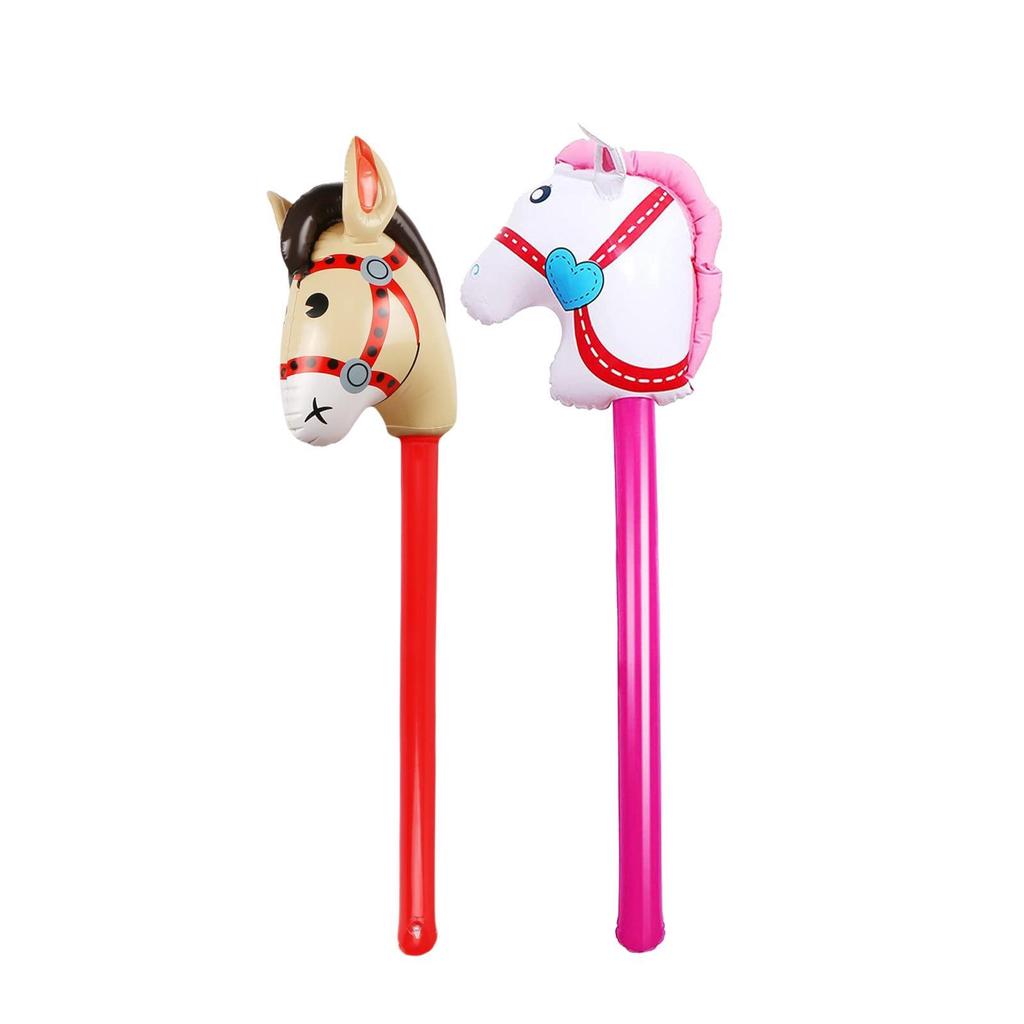 Inflatable Stick Horse, Horse Riding Stick ,Lovely Horse Head Stick ,Balloon Blowing Up Stick Toy, for Cowboy Party