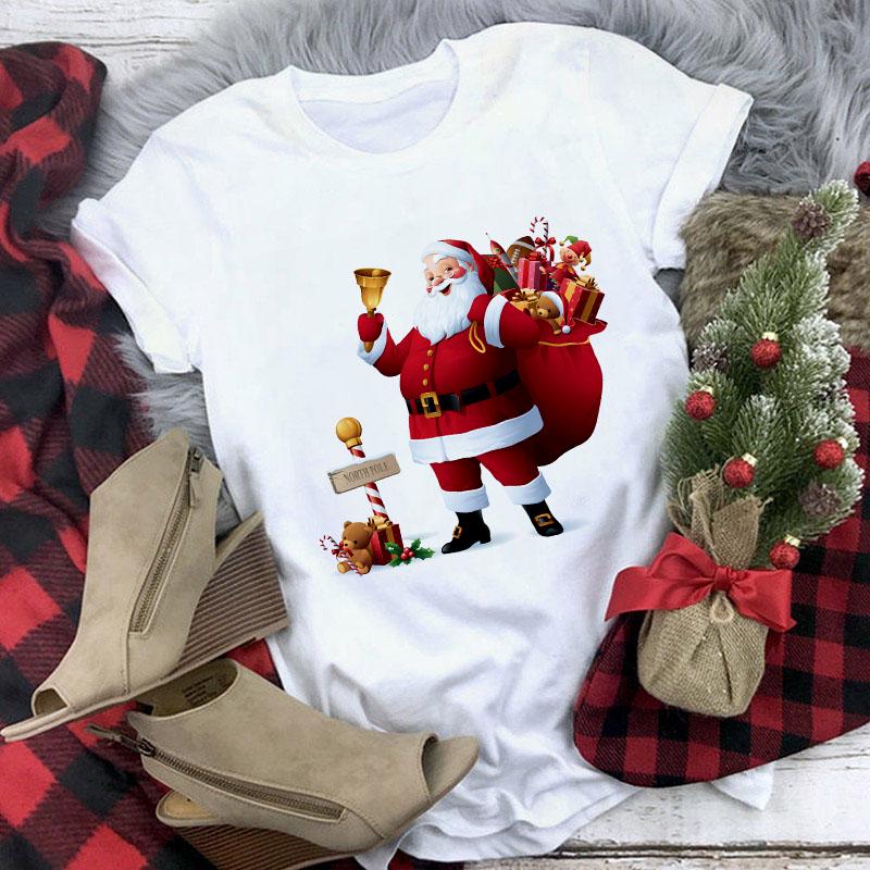Cute Reindeer T Shirt Women Fashion Christmas Harajuku Short Sleeve T Shirt White Suitable All Seasons