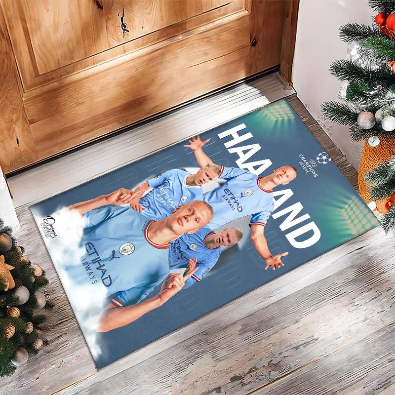 Erling Haaland Printed Flannel Area Rug Non Slip Soft Polyester Floor Carpet Indoor Decor Mat for Bedroom Living Room Sofa