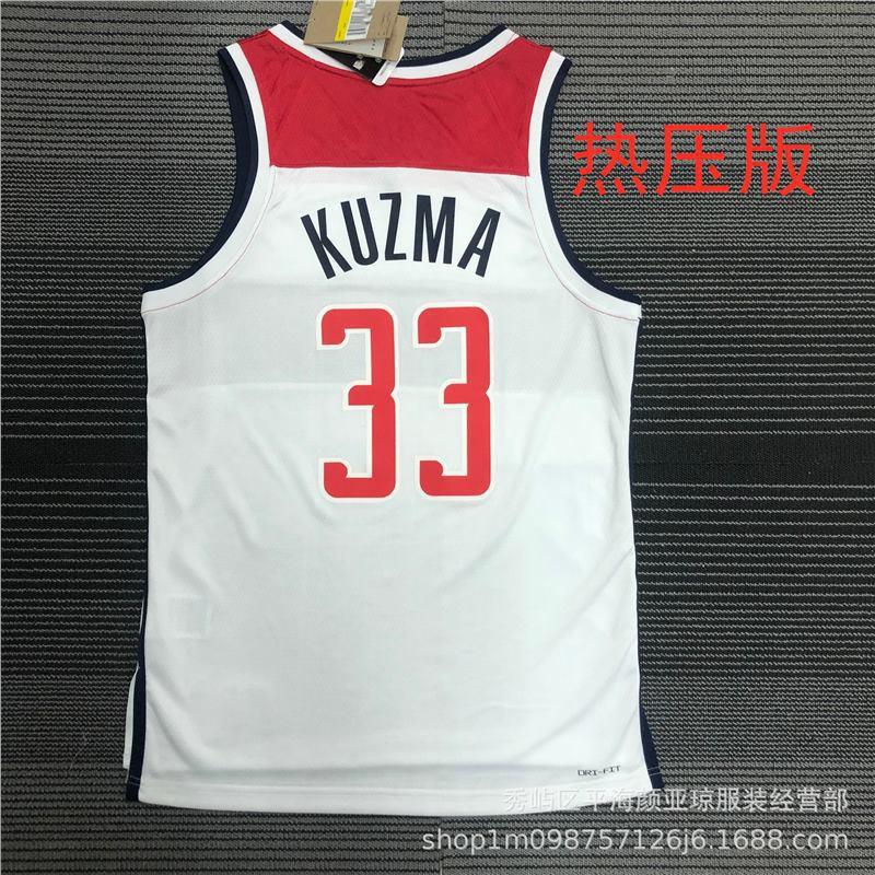 Mens Washington Wizards 33 Kyle Kuzma Basketball Jersey - Heat Pressed Performance Sportswear Practice Game Wear