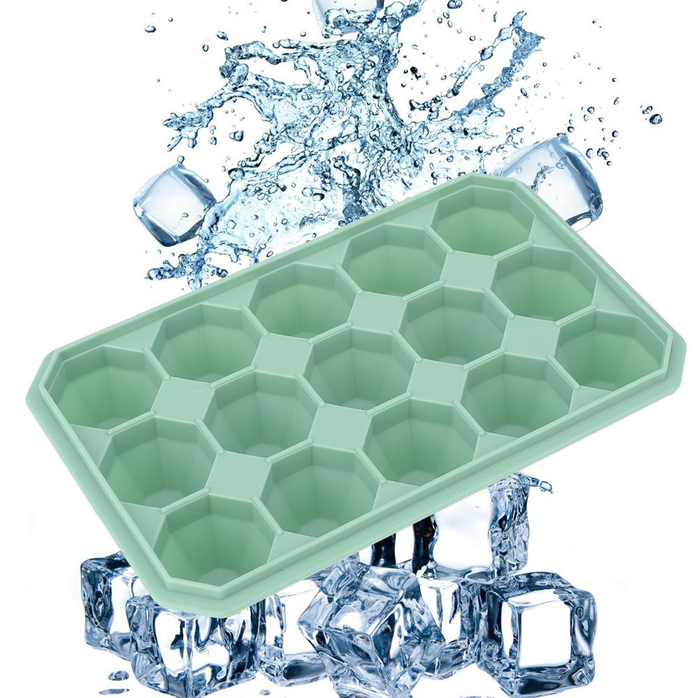 15Grids DIY Silicone Ice Tray Freeze Pudding Mold Chocolate Mould Baking with Lid Green