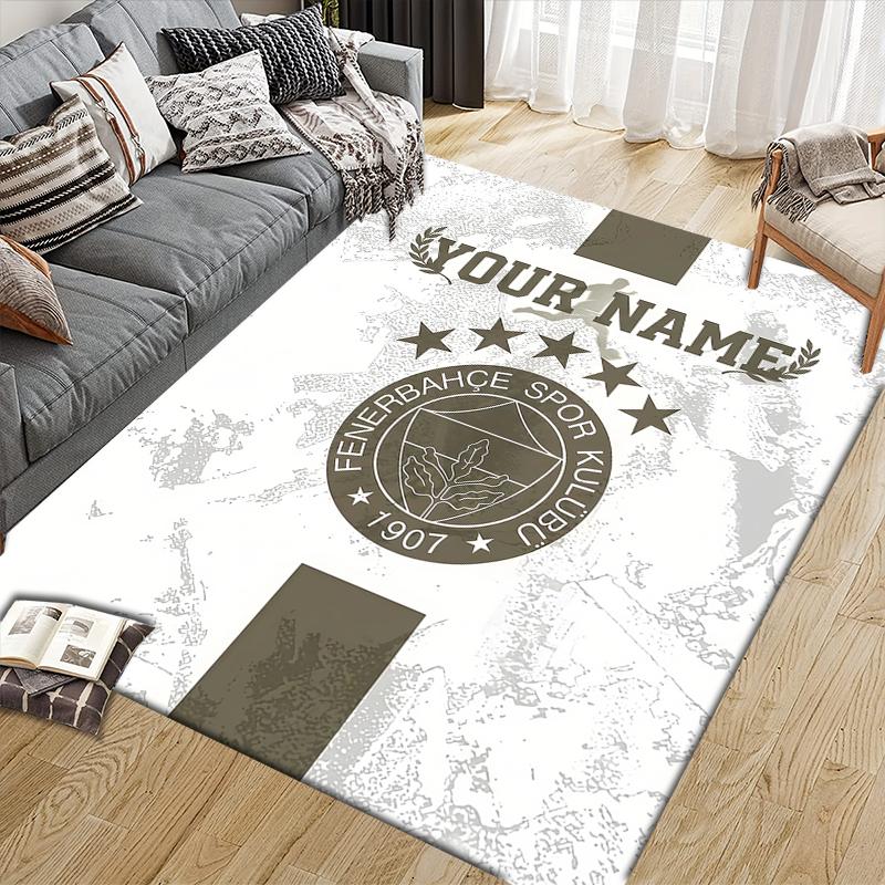 Individueller Name, Fenerbahce Heim-Sofa-Dekoration für Wohnzimmer & Schlafzimmer, Rutschfeste Spiel-Flanell-Fußmatte für Spielzimmer