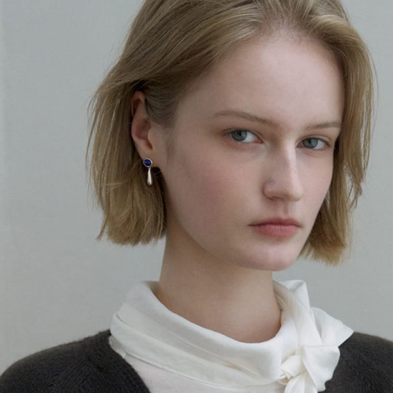 ovbeige [VEI] 925silver DROP BAR STONE EARRINGS _LAPIS LAZULI