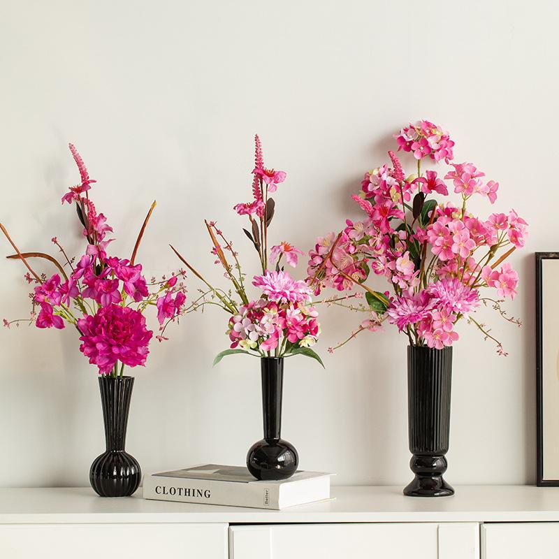 

Vintage Black Ceramic Vase Geometric Fringe Floral Arrangement Accessories Flower Vase Home Decoration Accessories