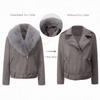 Women’s Faux Fur Coats 2 Way Wear Outfit Detachable Fur Collar Zipper Jacket Matte Faux Suede Crop Top Stylish Motobike Wear