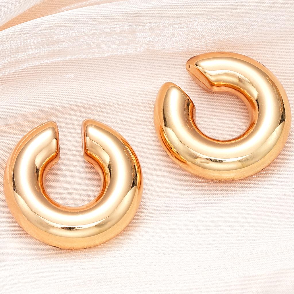Orecchini a clip rotondi oversize spessi per donna in acciaio inossidabile placcato oro Ear Cuff Tubo cavo Clip spesse Gioielli