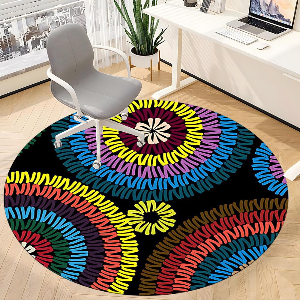 1pc Colorful Circular Pattern Carpet, Round Non Slip Durable Large Size Office Carpet, Suitable for Office