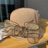 Curled Retro Knitted Breathable Bucket Hat Seaside Vacation Sun Protection Beach Hat Women's Summer Travel Fashion Hat