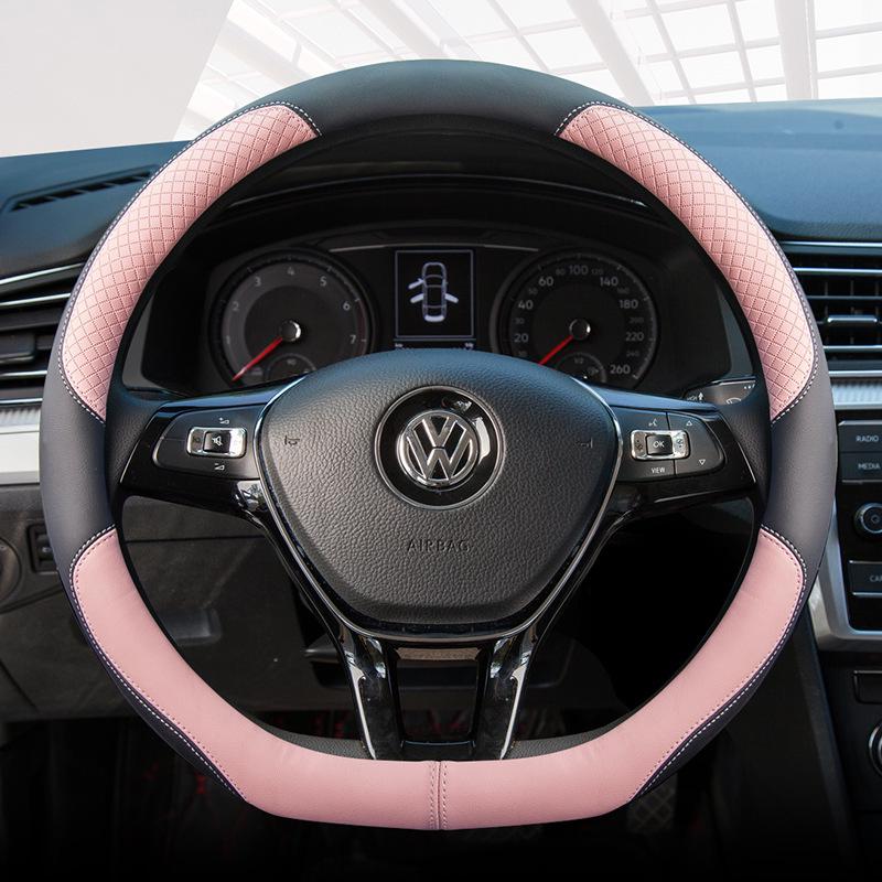 Car Leather Steering Wheel Cover - All-Season, Fits Various Models, Embossed Design