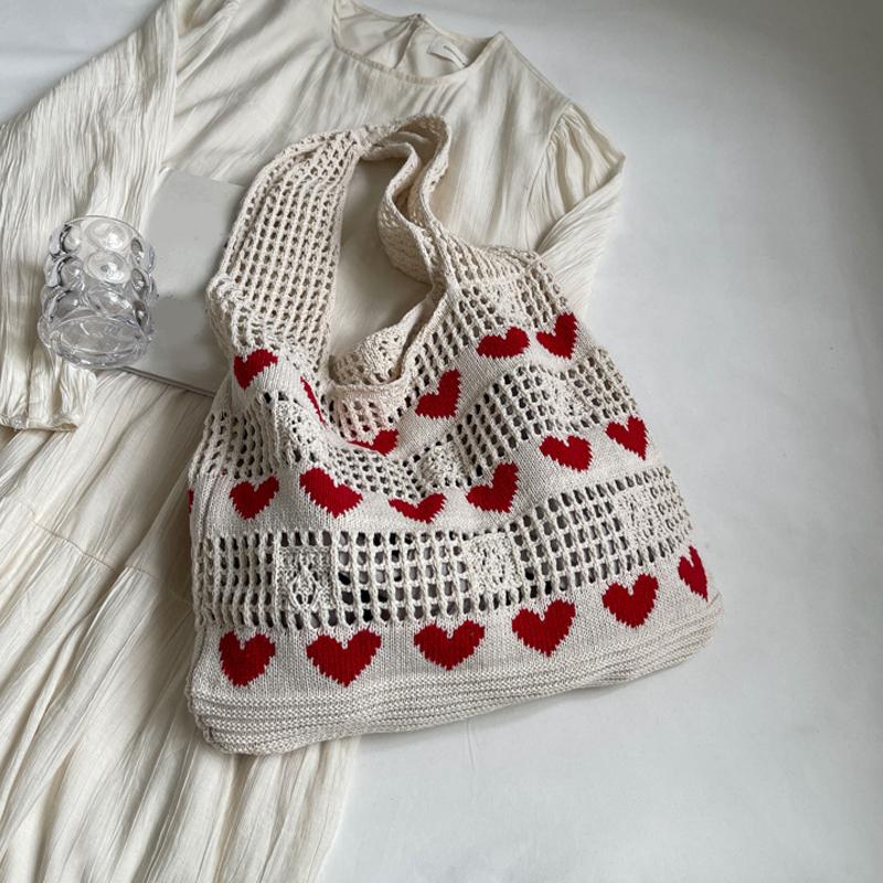 Knitted Handbags Female Large Capacity Totes Women's Shoulder Bag Summer Beach Bag Casual Hollow Woven Shopping Purses AVE