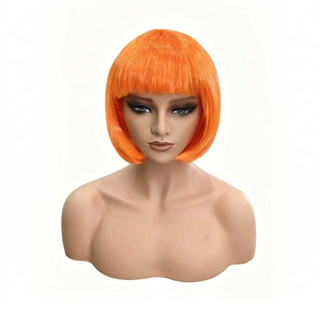 Colored Bob Synthetic Hair Wigs with Bangs for Women Halloween Costume Cosplay Party Use Black Green Purple Pink Blonde