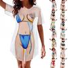 Women's Short Sleeve Printed Beach Cover-Up Shirt, Cute One-Piece Bikini Cover-Up
