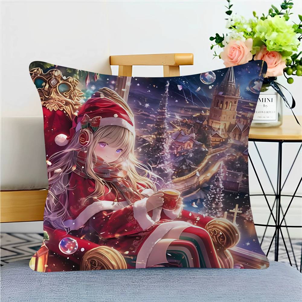 

C-Christmas Anime Girls 45*45cm Cushion Cover Pillow Cover Decor Pillowcase Home Pillowcase For Couch Pillow 16x16Inch