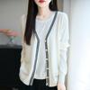 2026 Autumn Women's Color Block V-neck Wool Knit Cardigan.
