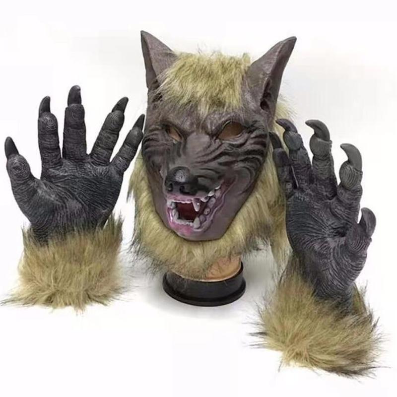 Holloween Horror Mask Party Cosplay Werewolf Costume Dress Up Mask Wolf Head Mask And Claws Animal Dress Up Props