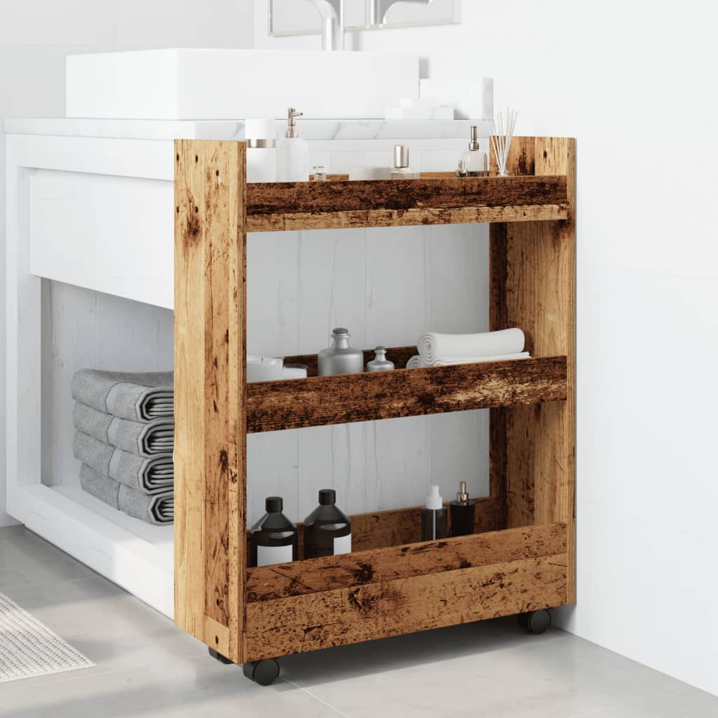 Narrow Storage Cart 3 Tiers Reclaimed Wood Look Engineered Wood